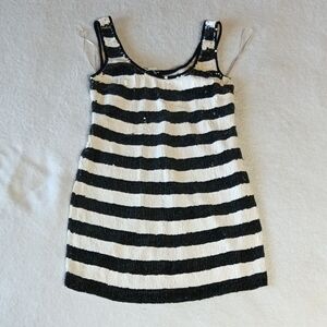 Trina Turk Black and White Striped Sequin Dress. Size 6. NWT